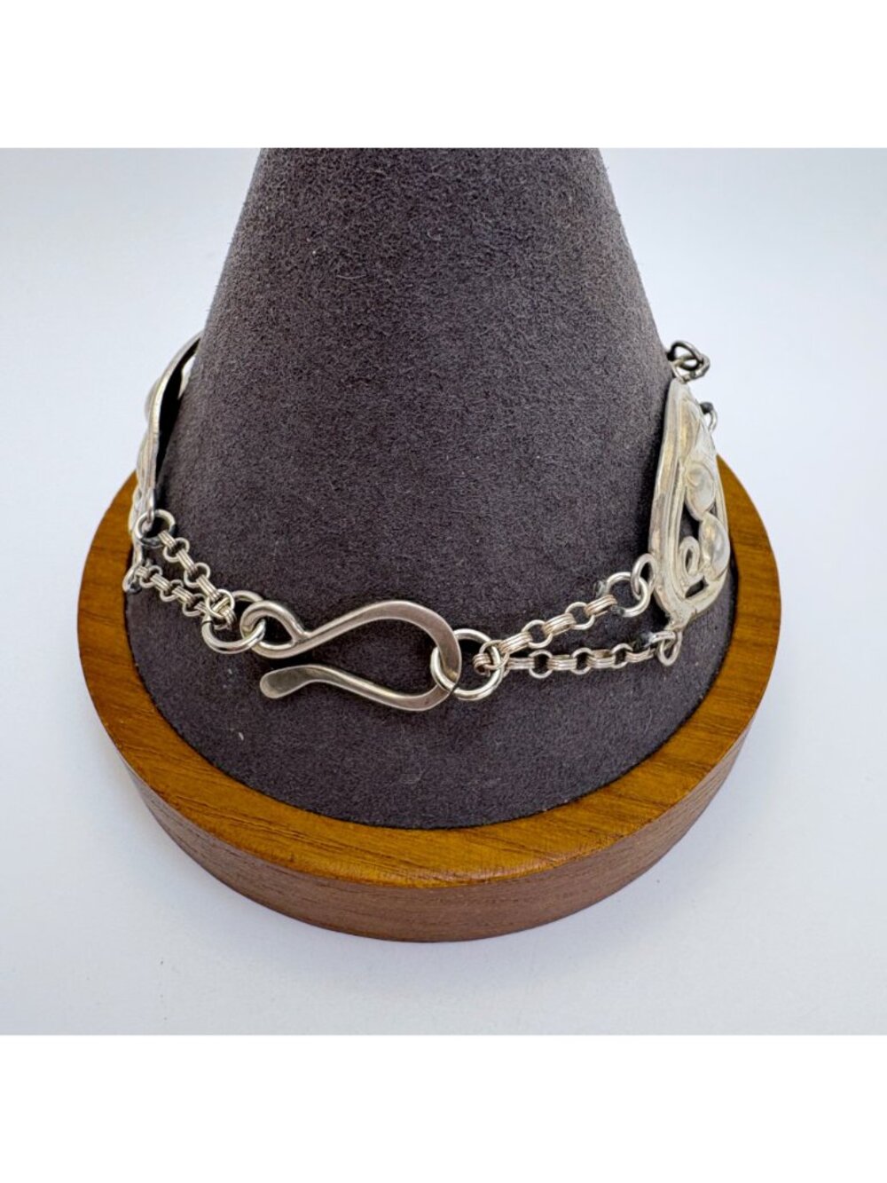 Leaf Circle Link Chain Bracelet Sterling Silver 925 Size 8.25" Length - Picture 6 of 10